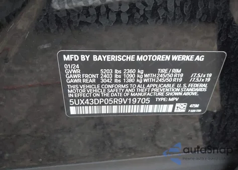 2024 BMW X3 Sdrive30I z USA, uszkodzony, nr VIN 5UX43DP05R9V19705